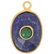 18.5x11.5mm fine gold Plated faceted Pendant - Lapis lazuli - Malachite x1