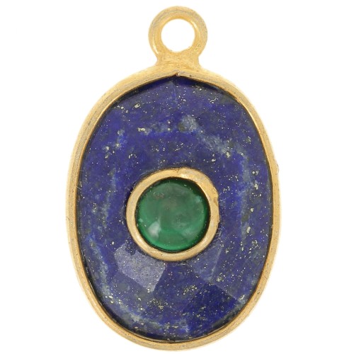 18.5x11.5mm fine gold Plated faceted Pendant - Lapis lazuli - Malachite x1