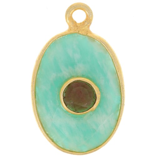 18.5x11.5mm fine gold Plated faceted Pendant - Amazonite - Garnet x1