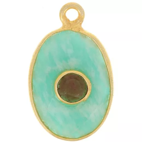18.5x11.5mm fine gold Plated faceted Pendant - Amazonite - Garnet x1