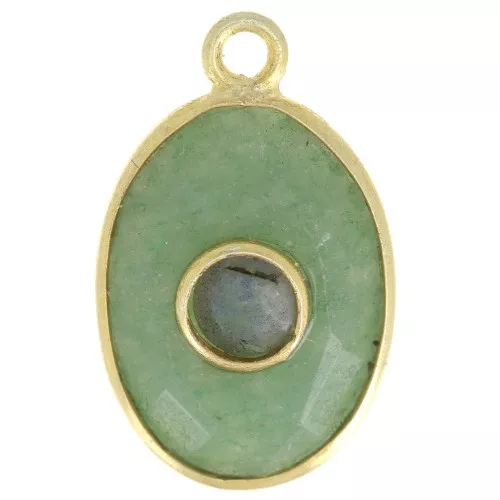 18x11 mm fine gold Plated faceted Pendant - Aventurine - Labradorite x1
