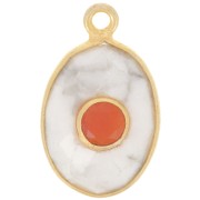 18.5x11.5mm fine gold Plated faceted Pendant - Howlite - Red Agate x1|raw }}