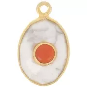 18.5x11.5mm fine gold Plated faceted Pendant - Howlite - Red Agate x1
