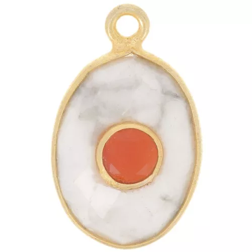 18.5x11.5mm fine gold Plated faceted Pendant - Howlite - Red Agate x1
