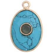 Faceted oval pendant, 20.5 x 13 mm, fine gold plated—turquoise imitation—aventurine