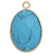 Faceted oval pendant, 20.5 x 13 mm, fine gold plated—turquoise imitation—aventurine