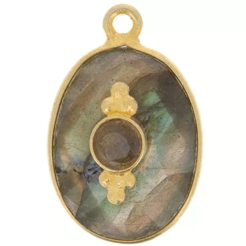 20x13mm Faceted pendant with setting - Fine Gold Plated - Labradorite x1