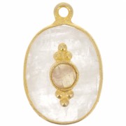 20x13mm Faceted pendant with setting - Fine Gold Plated - Moonstone x1