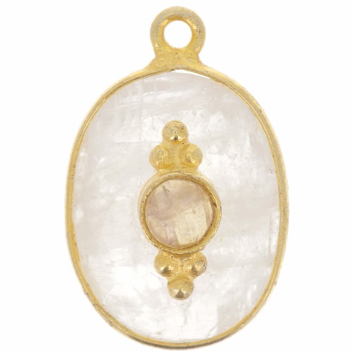 20x13mm Faceted pendant with setting - Fine Gold Plated - Moonstone x1