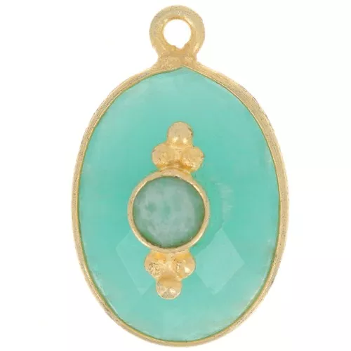 20x13mm Faceted pendant with setting - Fine Gold Plated - Amazonite x1