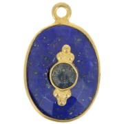 20x13mm Faceted pendant with setting - Fine Gold Plated - Lapis lazuli x1