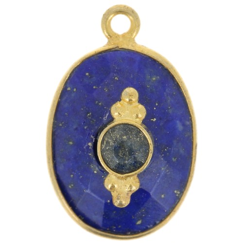 20x13mm Faceted pendant with setting - Fine Gold Plated - Lapis lazuli x1