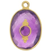 20x13mm Faceted pendant with setting - Fine Gold Plated - Amethyst x1