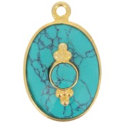 20x13mm Faceted pendant with setting - Fine Gold Plated - Imitation turquoise x1|raw }}