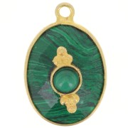 20x13mm Faceted pendant with setting - Fine Gold Plated - Imitation Malachite x1