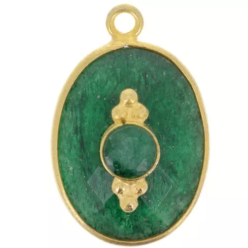 20x13mm Faceted pendant with setting - Fine Gold Plated - Imitation Emerald x1