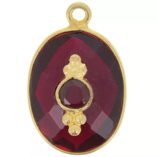 20x13mm Oval faceted pendant with setting - Fine Gold Plated - Garnet x1