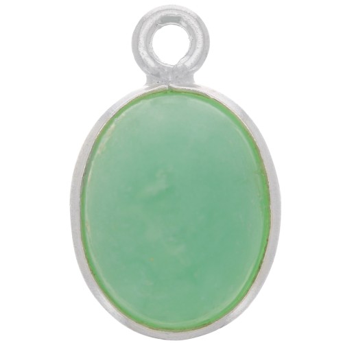 14x9mm 925 Sterling Silver Oval gemstone charm - Chrysoprase x1