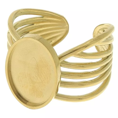 Stainless steel 304 Wide multi-row adjustable ring for 14x10mm cabochon - Gold x1
