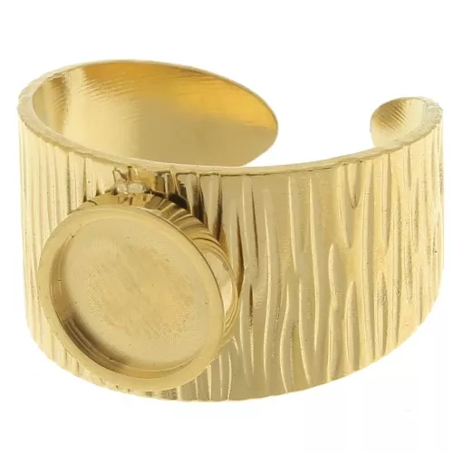 Stainless steel 304 Wide adjustable striated ring - for 8mm cabochon - Gold x1