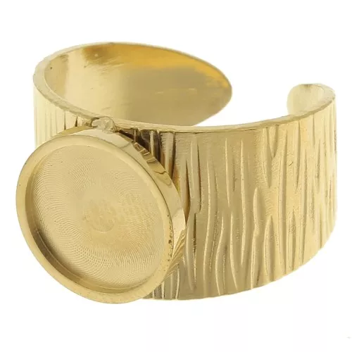 Stainless steel 304 Wide adjustable striated ring - for 10mm cabochon - Gold x1