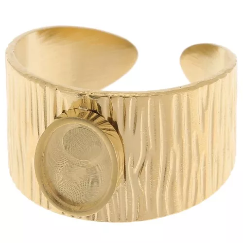 Stainless steel 304 Wide adjustable striated ring - for 8x6mm cabochon - Gold x1