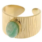 Stainless steel 304 Wide adjustable striated ring - for 8x6mm cabochon - Gold x1