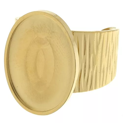 Stainless steel 304 Wide adjustable striated ring - for 18x13mm cabochon - Gold x1
