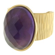 Stainless steel 304 Wide adjustable striated ring - for 18x13mm cabochon - Gold x1