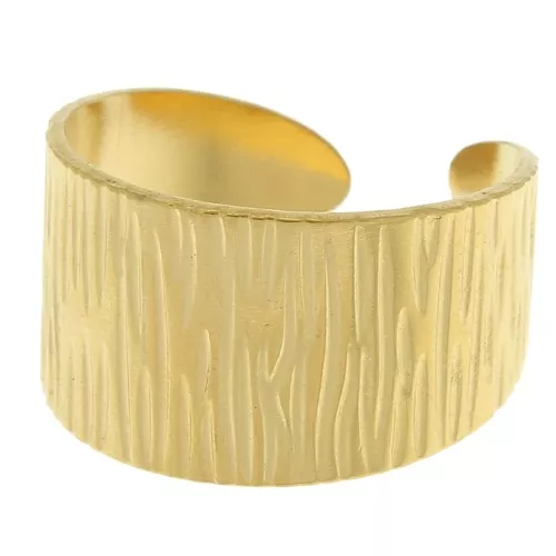 304 stainless steel Wide adjustable striated ring - Gold Tone x1