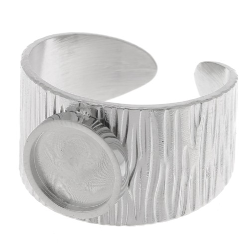 Stainless steel 304 Wide adjustable striated ring - for 8mm cabochon x1