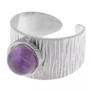 Stainless steel 304 Wide adjustable striated ring - for 8mm cabochon x1