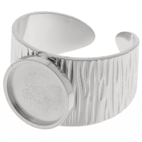 Stainless steel 304 Wide adjustable striated ring - for 10mm cabochon x1
