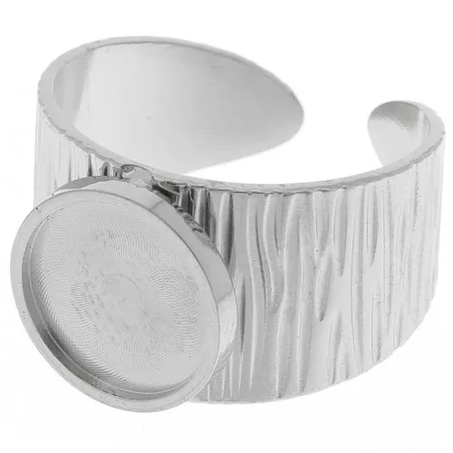 Stainless steel 304 Wide adjustable striated ring - for 10mm cabochon x1