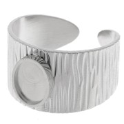 Stainless steel 304 Wide adjustable striated ring - for 8x6mm cabochon x1