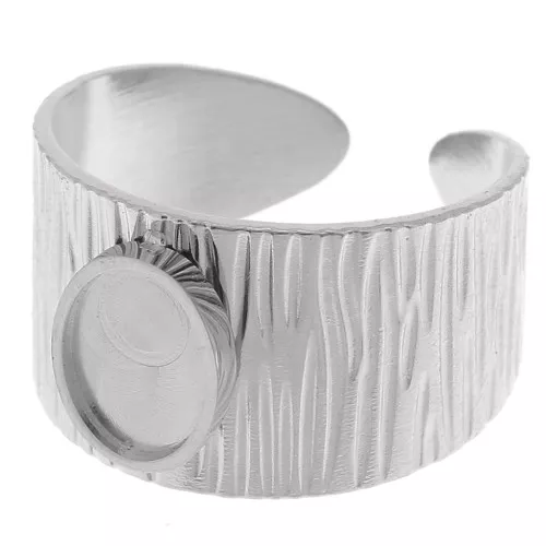 Stainless steel 304 Wide adjustable striated ring - for 8x6mm cabochon x1