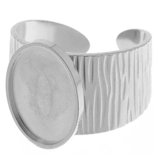 Stainless steel 304 Wide adjustable striated ring - for 14x10mm cabochon x1