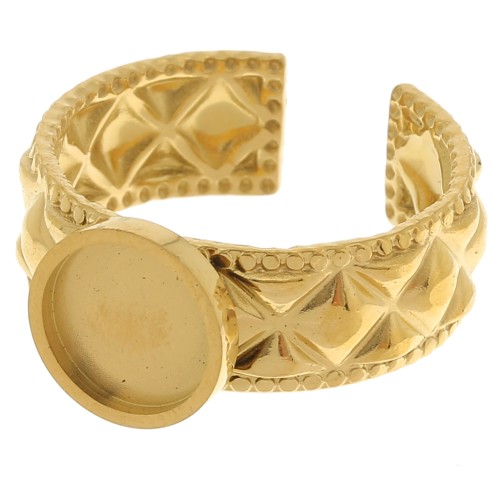 Stainless steel 304 Adjustable textured ring for 8mm cabochon - Gold Tone x1