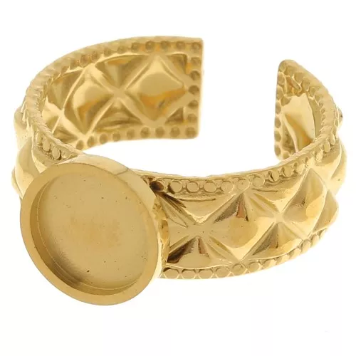 Stainless steel 304 Adjustable textured ring for 8mm cabochon - Gold Tone x1