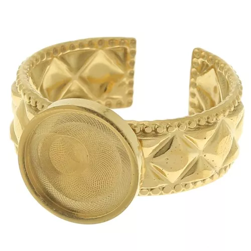 Stainless steel 304 Adjustable textured ring for10mm cabochon - Gold Tone x1
