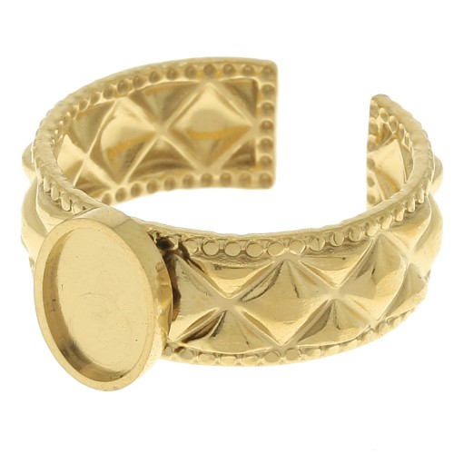 Stainless steel 304 Adjustable textured ring for 8x6mm cabochon - Gold Tone x1