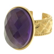 Stainless steel 304 Adjustable textured ring for 18x13mm cabochon - Gold Tone x1