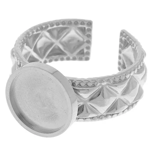 Stainless steel 304 Adjustable textured ring for 10mm cabochon x1