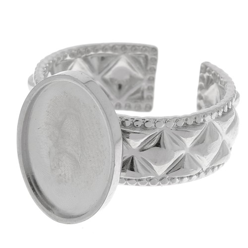 Stainless steel 304 Adjustable textured ring for 14x10mm cabochon x1