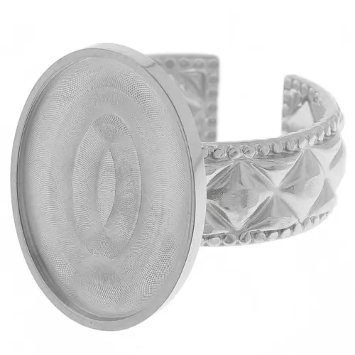 Stainless steel 304 Adjustable textured ring for 18x13mm cabochon x1