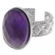 Stainless steel 304 Adjustable textured ring for 18x13mm cabochon x1