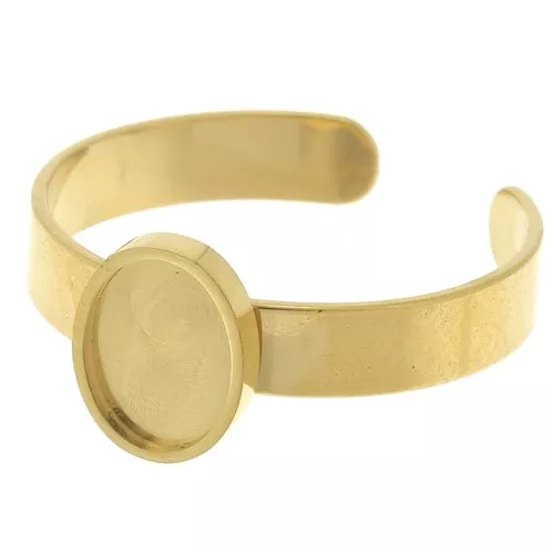 Stainless steel 304 djustable thin ring for 8x6mm cabochon - Gold Tone x1