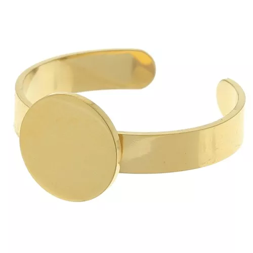 304 Stainless Steel Adjustable ring for 10mm flat back abochon - Gold Tone x1