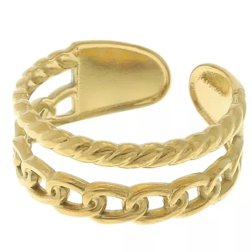 Multi-row wide ring - adjustable - chain effect - 304L gold-plated stainless steel x1