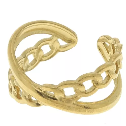 Stainless steel 304 adjustable Chain cross ring - Gold Tone x1